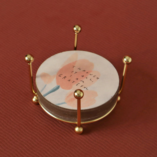 Mindful Mornings | Set of 4 Floral Coasters with Stand